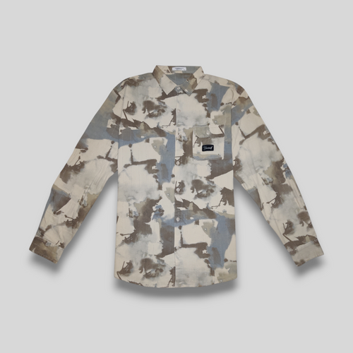 Camouflage-patterned shirt on a light gray background