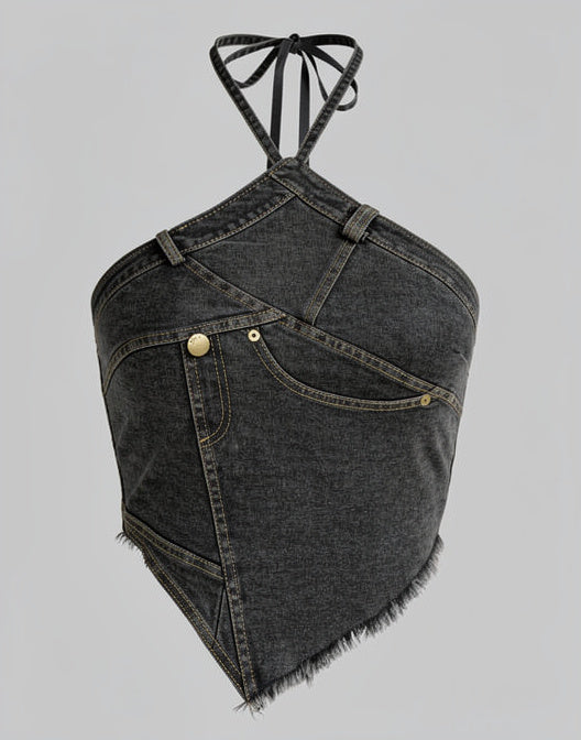 Reconstructed Denim Halter Top