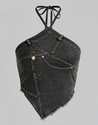 Reconstructed Denim Halter Top