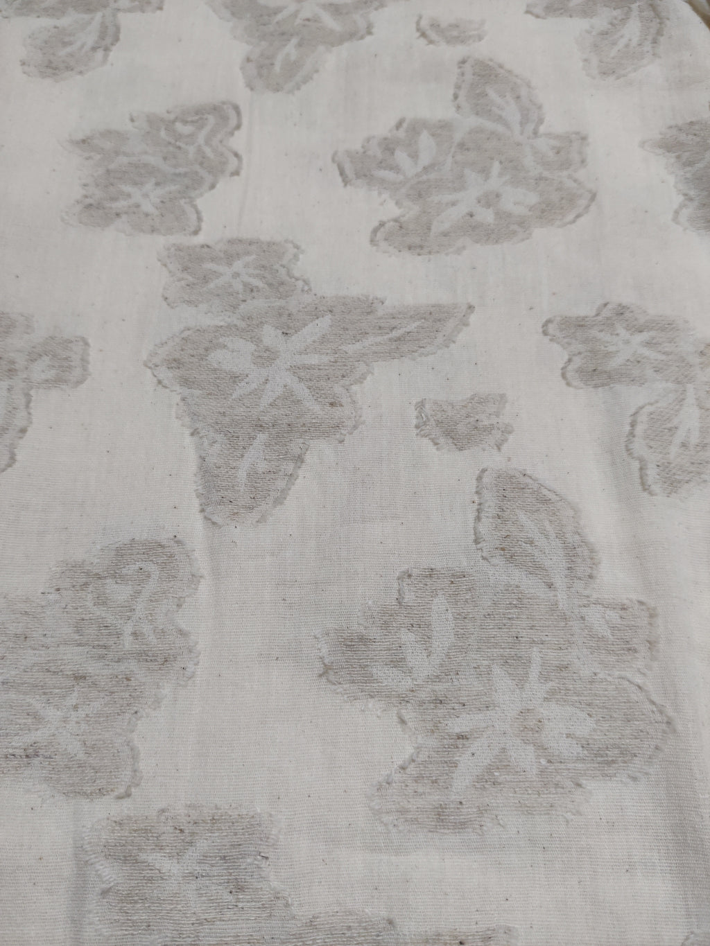 Embossed Flowers in Beige Linen Shirt in Closeup
