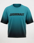 Teal t-shirt with 'JUGRRNAUT' text on a white background