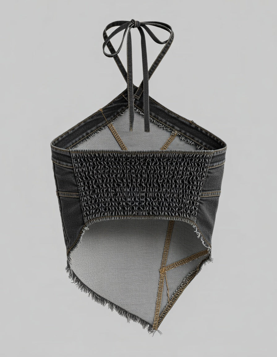 Reconstructed Denim Halter Top
