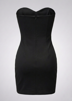 Black strapless dress on a light gray background