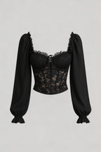 Sheer Lace Corset Top with Puff Sleeves
