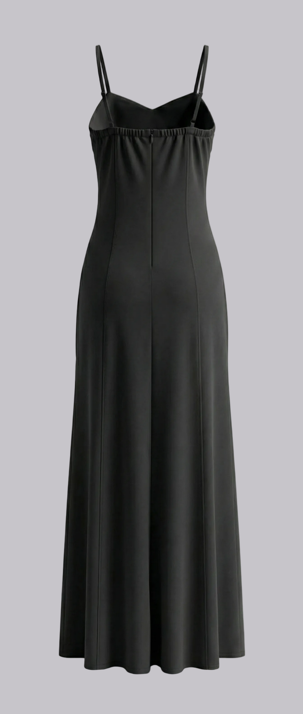 Black slip dress on a white background