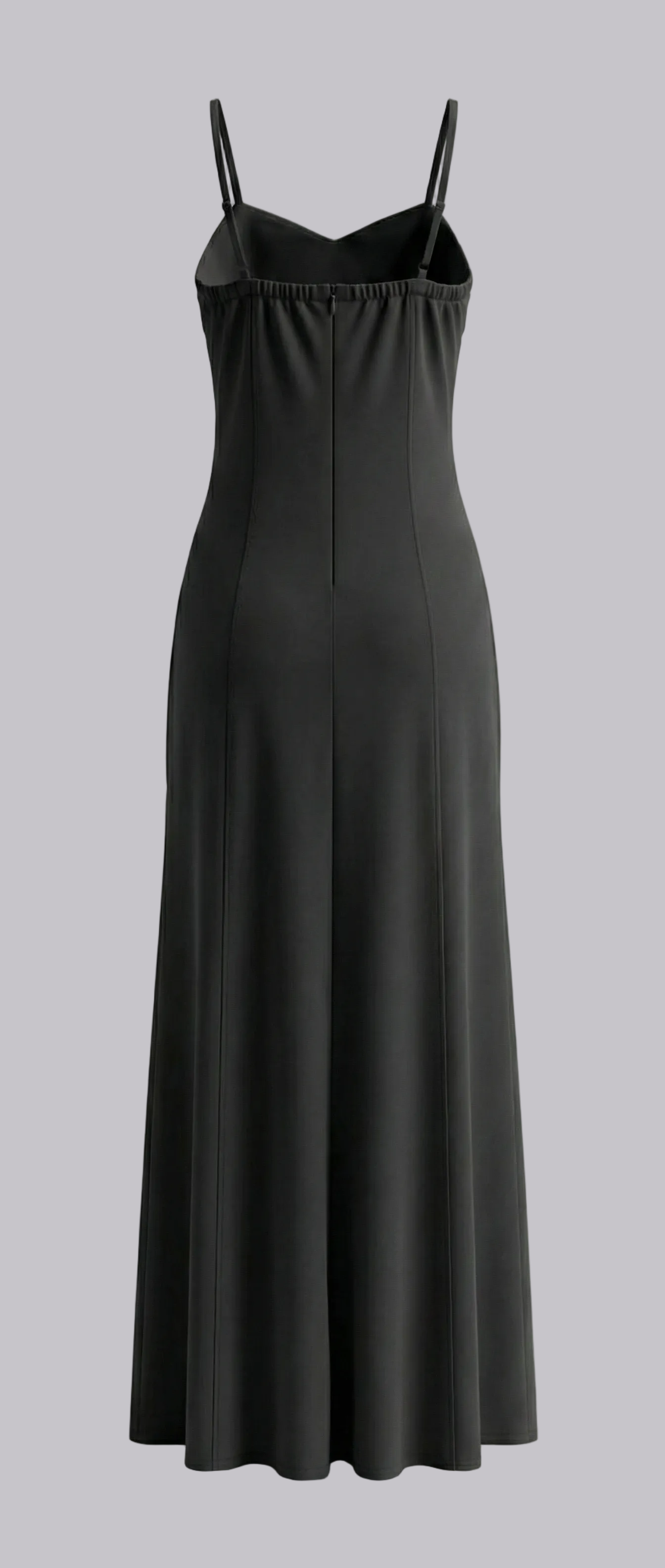 Black slip dress on a white background