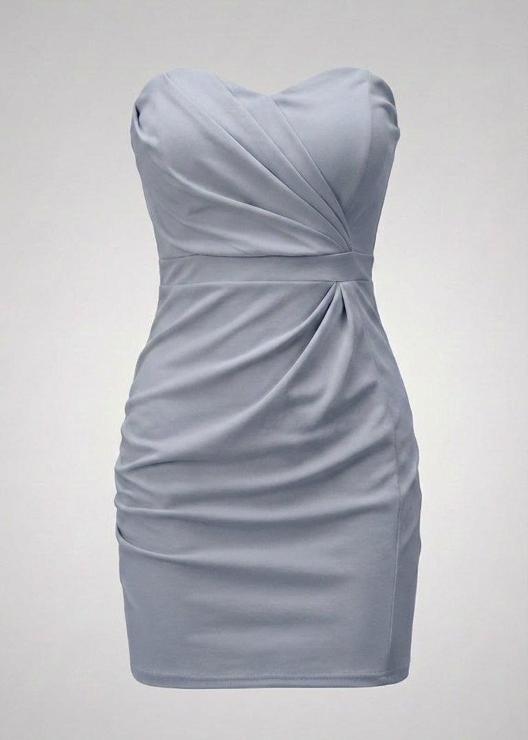 Light blue strapless dress on a light gray background