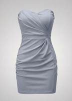Light blue strapless dress on a light gray background