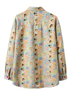 Colorful shirt with character pattern on a white background