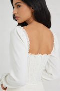 Sheer Lace Corset Top with Puff Sleeves