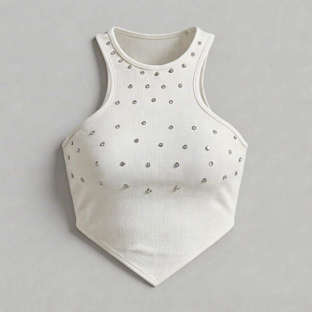 Crystal Studded V-Hem Halter Top